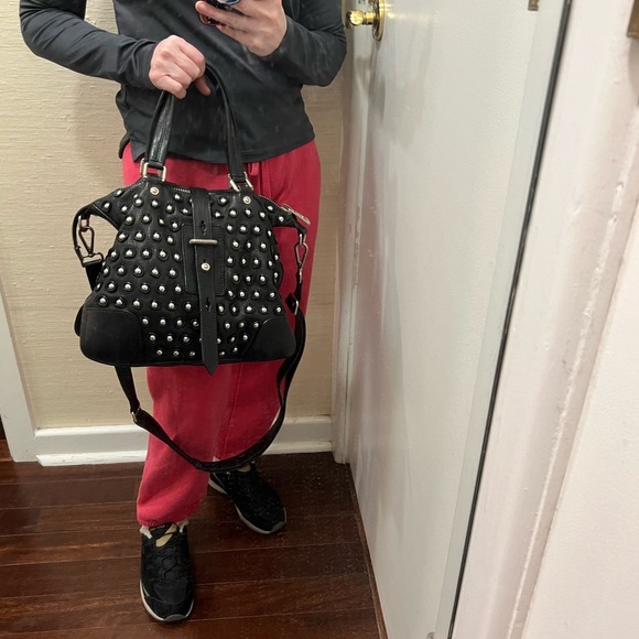 Belstaff Cross Body Black Leather Grommet Handbag CrossBody or Tote! - Picture 16 of 16